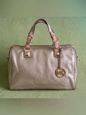 Michael Kors Grayson Metallic Gold Leather Duffle Satchel